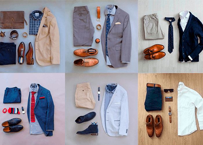 базовые вещи мужского гардероба разложены на столе